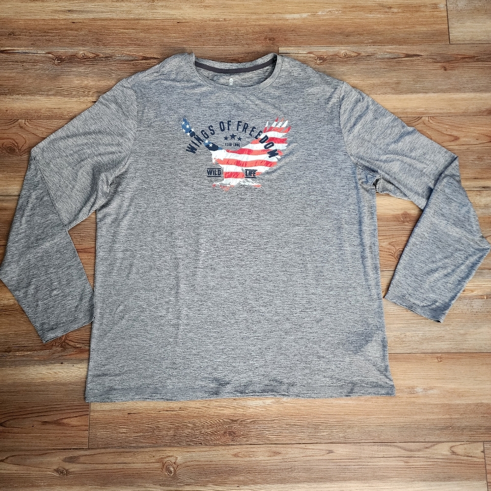Free Country Gray Long Sleeve Shirt with USA Flag Design Mens XXL